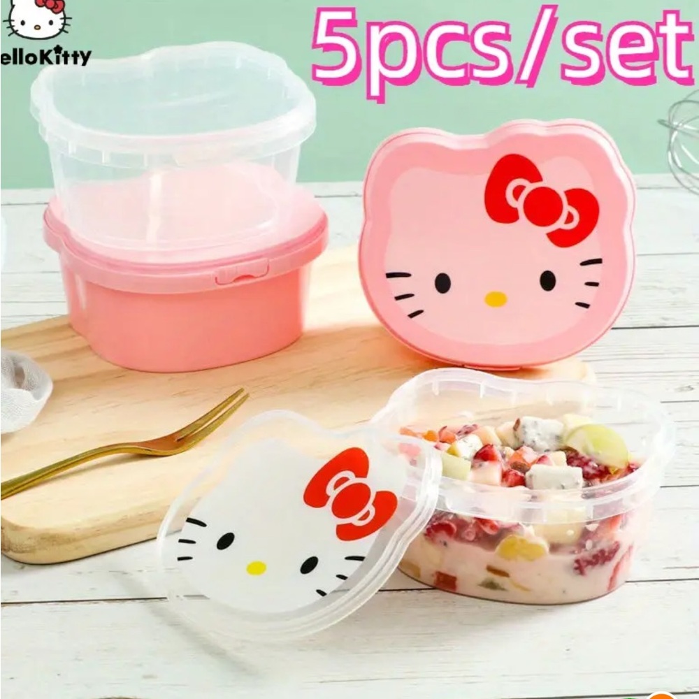 NWOT-Bento Hello Kitty Pink Snack Containers Set - Picture 2 of 15